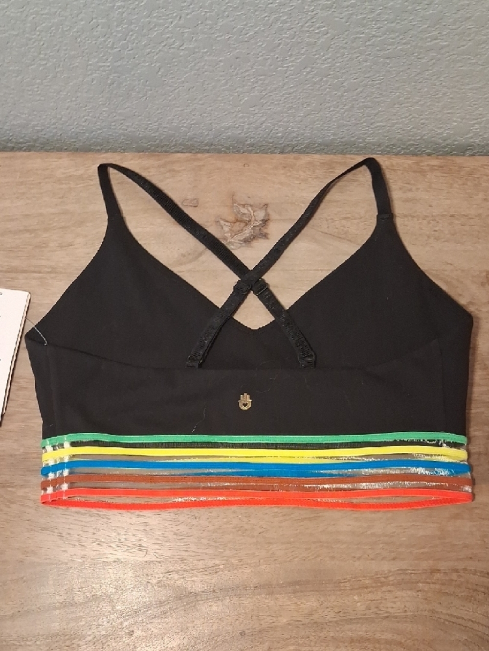 Spiritual Gangster Black Strappy Tank Top with Rainbow Trim - Picture 3 of 3